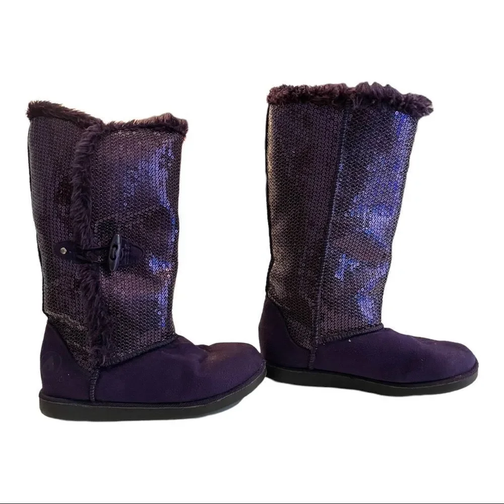Airwalk Purple Sequin Faux Fur Lined Boots - Girls Size 1 1/2